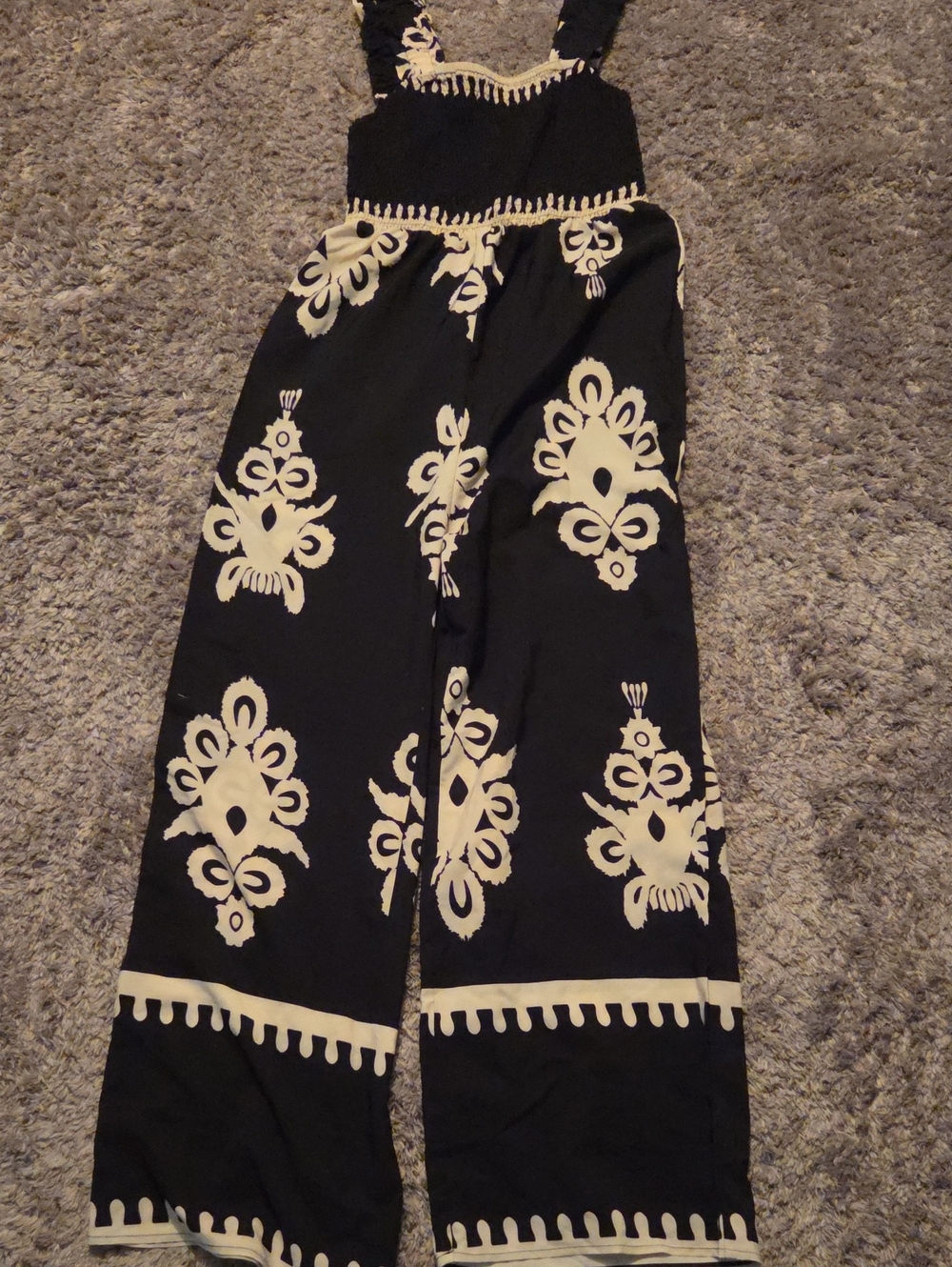 SHEIN Black and Cream Patterned Jumpsuit